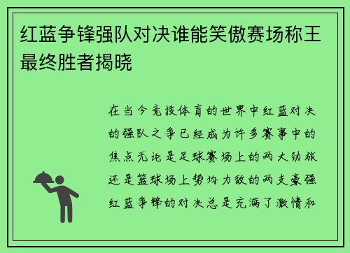 红蓝争锋强队对决谁能笑傲赛场称王最终胜者揭晓